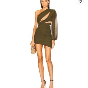 Chic Asymmetrical Olive Dress
